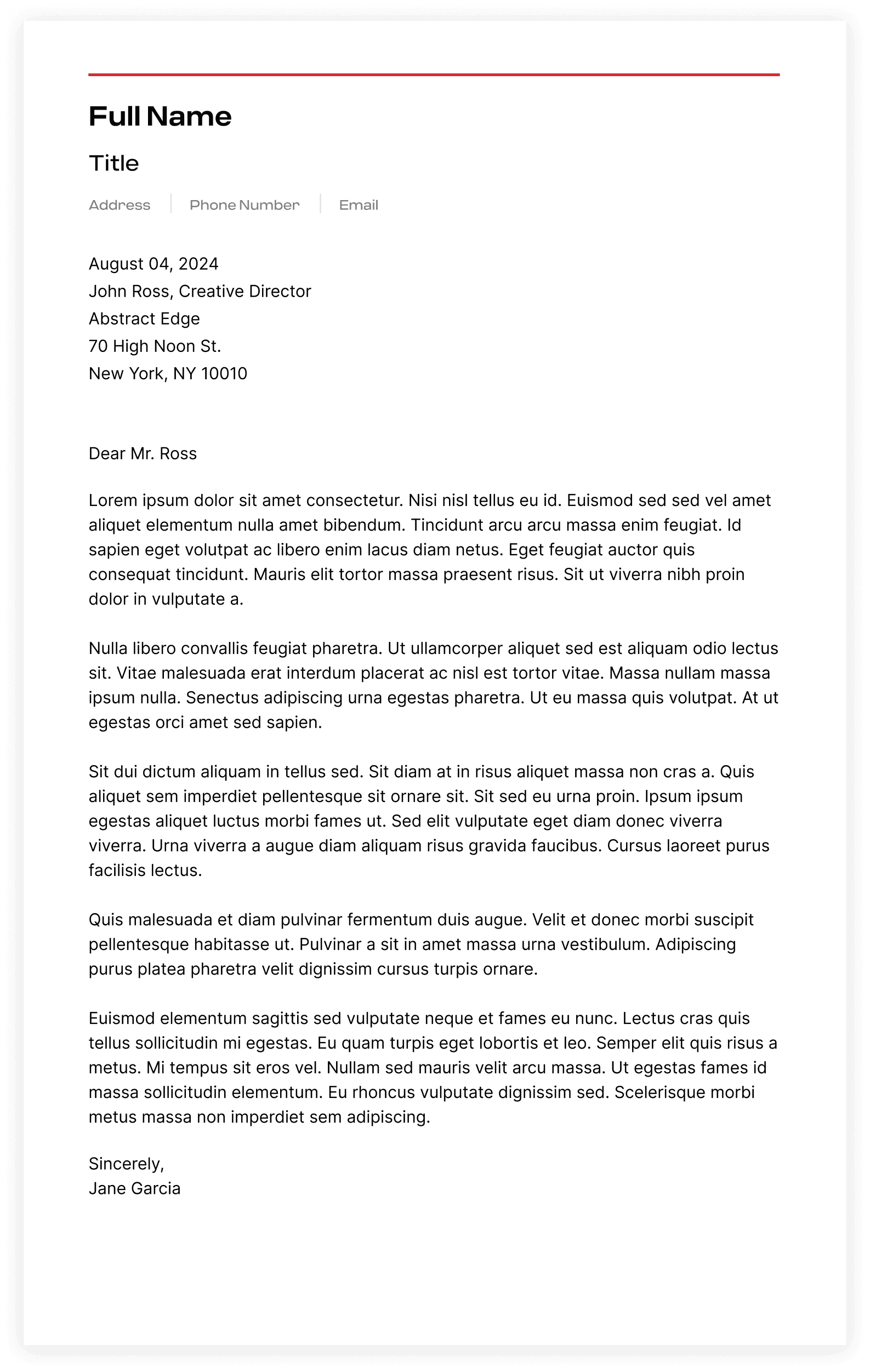 Classic Letter resume template preview