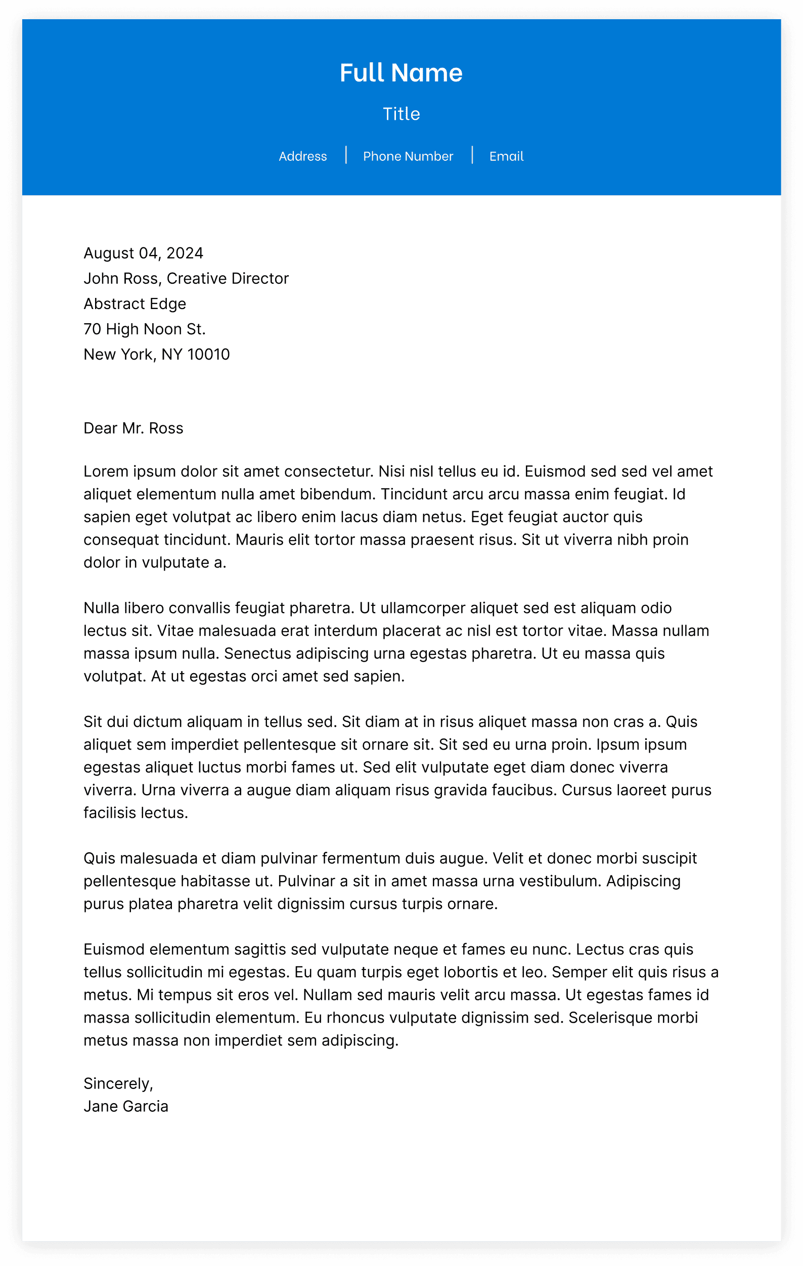 Minimal Letter resume template preview