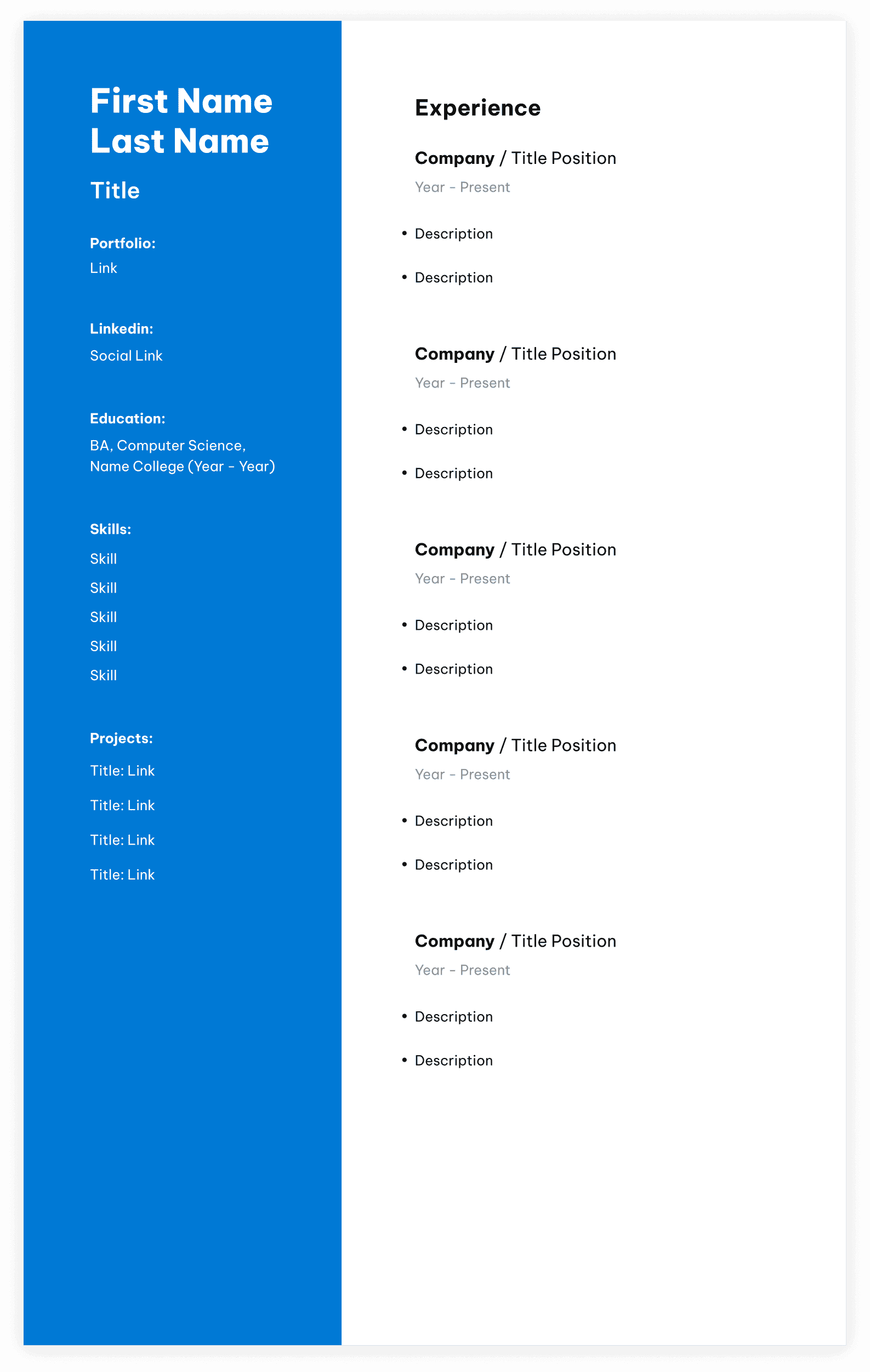 Clean Minimal resume template preview
