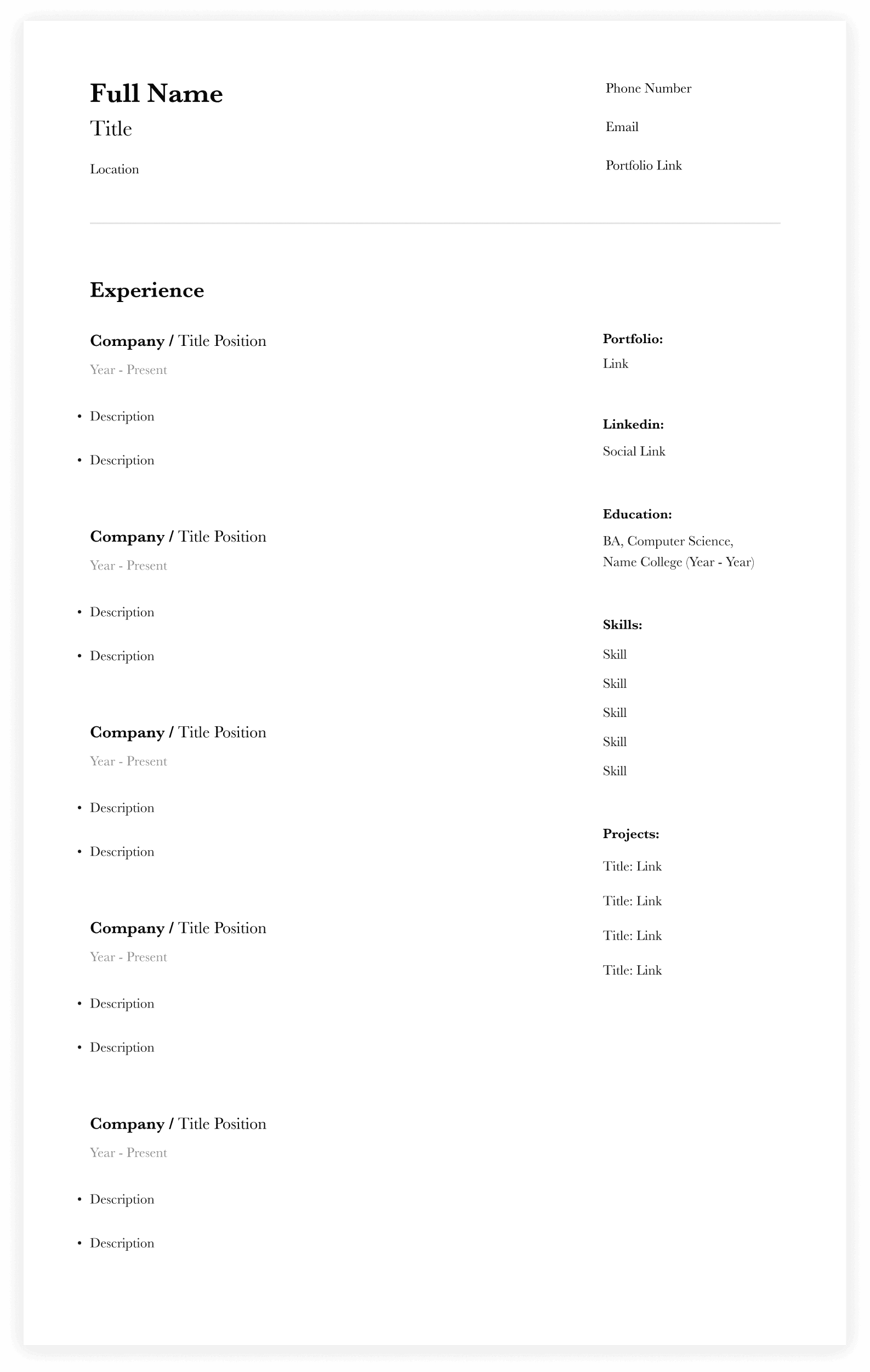 Executive resume template preview
