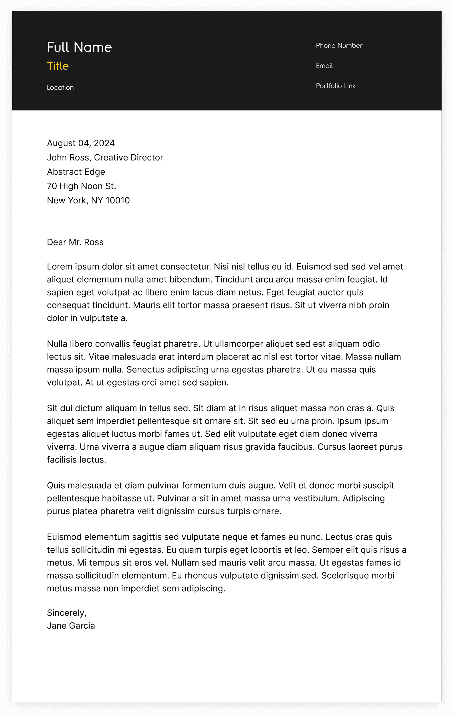 Modern Letter resume template preview