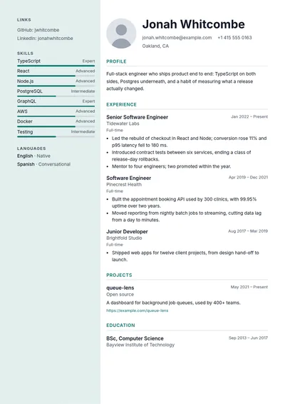 Atlas resume template, page one