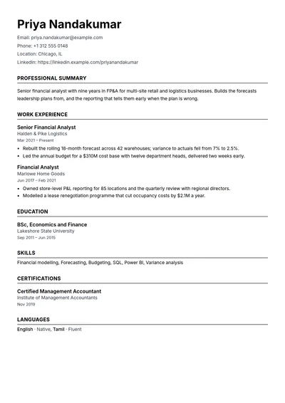 ATS-Optimized resume template, page one