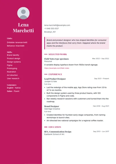 Canvas resume template, page one