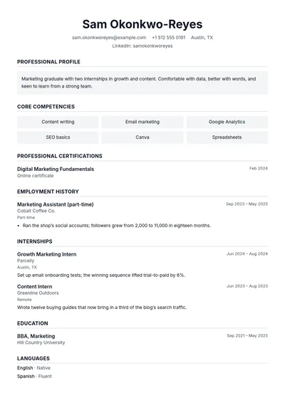 Functional resume template, page one