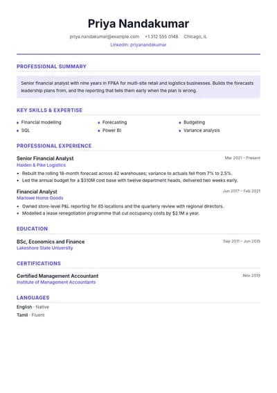 Hybrid resume template, page one