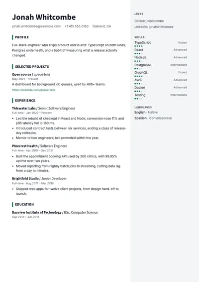 Kernel resume template, page one