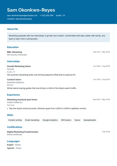 Launch resume template, page one