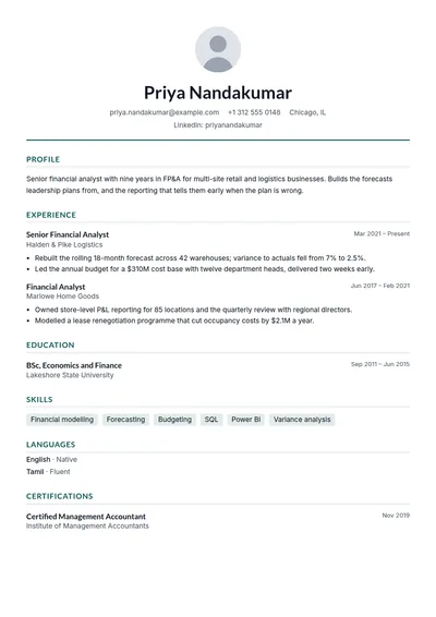 Vista resume template, page one